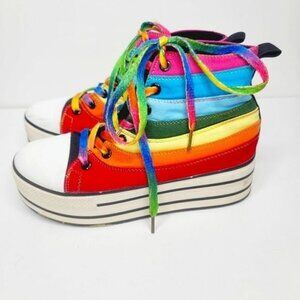 Vintage 90s Rare Rainbow Pride Rave Chunky Lace Up High Top Sneaker